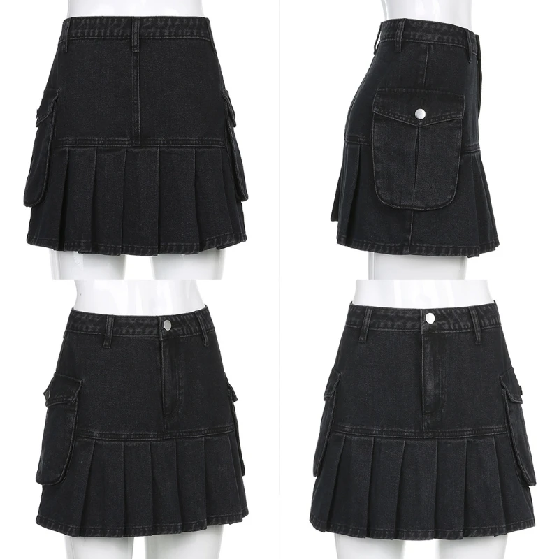Women Harajuku High Waist Black Jeans Pleated Mini Denim Skirt Side Flap Pocket Patchwork Ruffle A-Line Streetwear
Women Harajuku High Waist Black Jeans Pleated Mini Denim Skirt Side Flap Pocket Patchwork Ruffle A-Line Streetwear