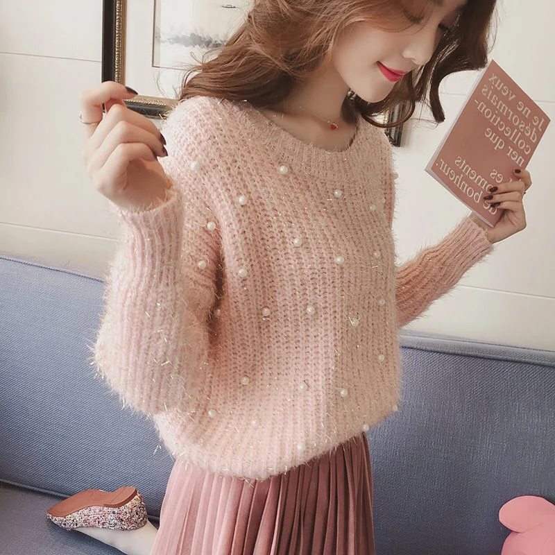 Pearl Beading Fashion O Neck Sweater Sweet Women Pullovers Knit Jumper Long Sleeve Casual Solid Sweater Pull Femme Autumn 2021
Pearl Beading Fashion O Neck Sweater Sweet Women Pullovers Knit Jumper Long Sleeve Casual Solid Sweater Pull Femme Autumn 2021