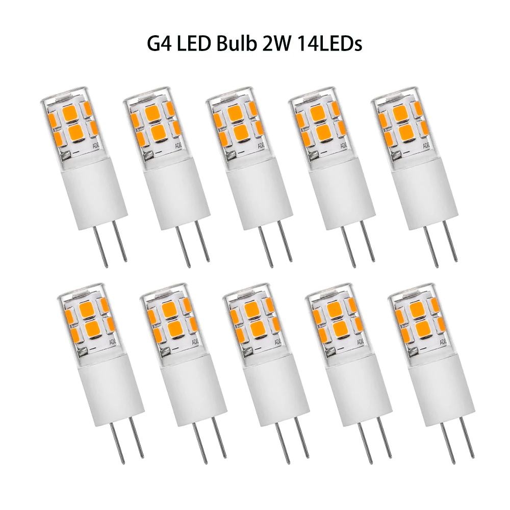 

10pcs G4 LED Bulb 2W 14LED Super Bright Mini Ceramics Corn Light ACDC12V 2835 SMD No Flicker LED Lamp Replace Halogen Chandelier