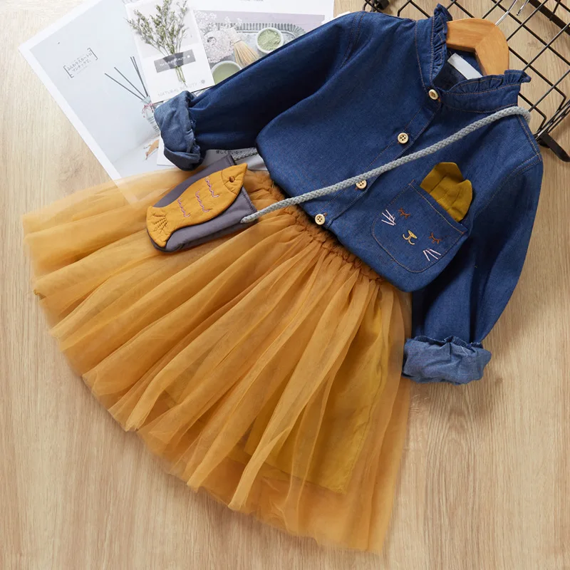 Girls Clothes Sets Autumn Style Kids Long-Sleeve Denim Bow White Mesh Dress Children Suits For Kids Dress Top + Dress + bag
Girls Clothes Sets Autumn Style Kids Long-Sleeve Denim Bow White Mesh Dress Children Suits For Kids Dress Top + Dress + bag