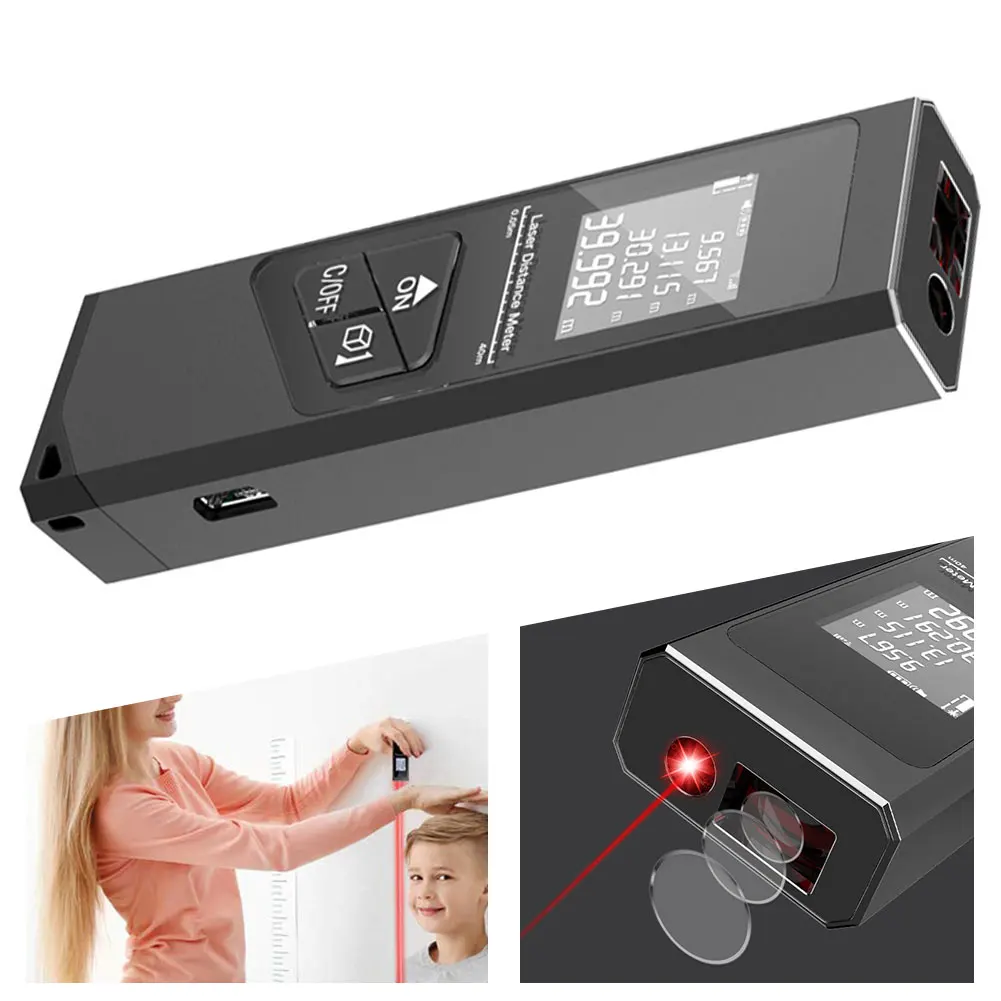 Laser Distance Meter 40m Portable Rechargeable Handle Digital Range Finder With LCD Backlit Multiple Modes Laser Rangefinder
Laser Distance Meter 40m Portable Rechargeable Handle Digital Range Finder With LCD Backlit Multiple Modes Laser Rangefinder