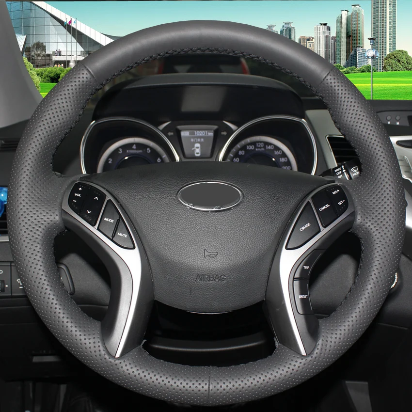 

Black Leather Hand -stitched Car Steering Wheel Cover for Hyundai Elantra 2011-2016 Avante i30 2012-2016