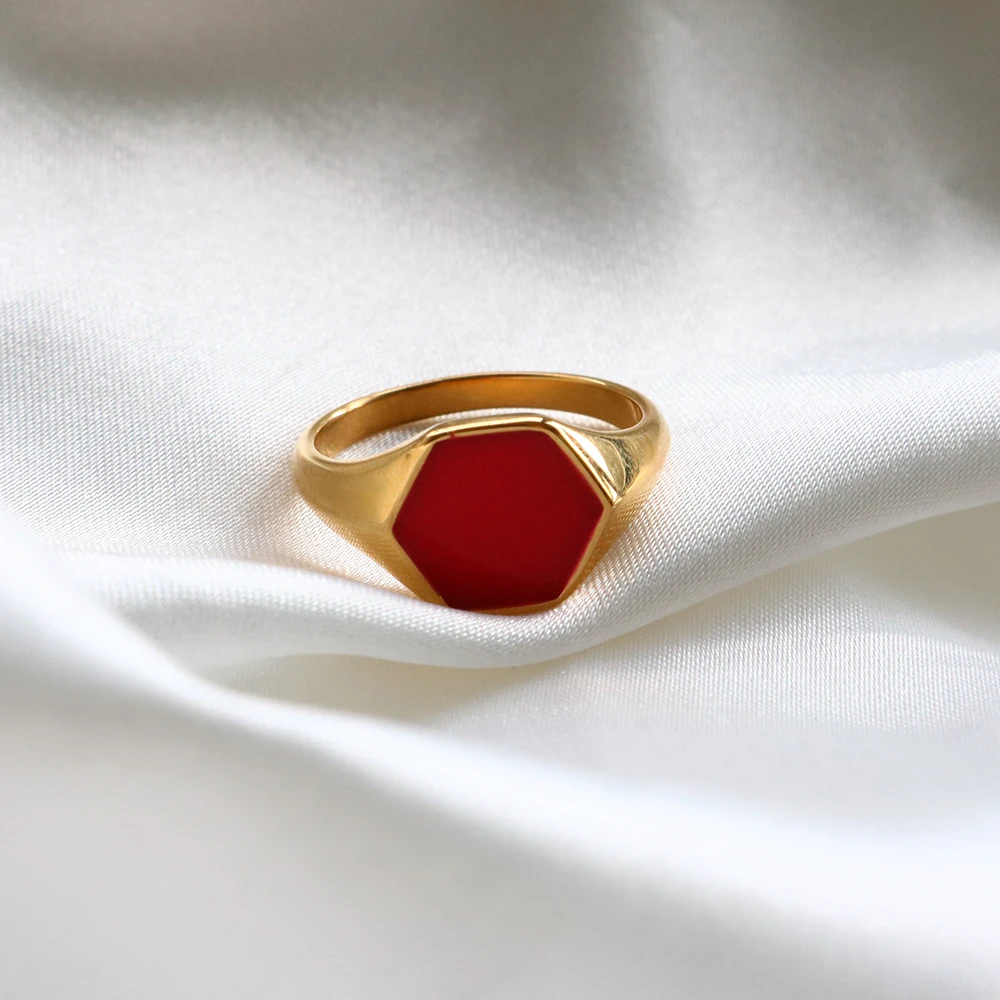 Ins PersonalityTrend Ring Stainless Steel Red Enamel Ring Hexagonal18K Gold Plated Wide Face Ring
Ins PersonalityTrend Ring Stainless Steel Red Enamel Ring Hexagonal18K Gold Plated Wide Face Ring