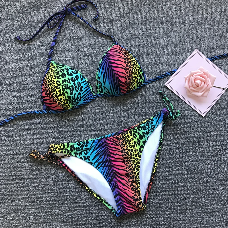Sexy Leopard Print Push Up Bikini Set Bandage Swimsuit Bikinis Mujer Women Plus Size Swimwear Bathing Suit Beach Wear Bodysuit | Женская