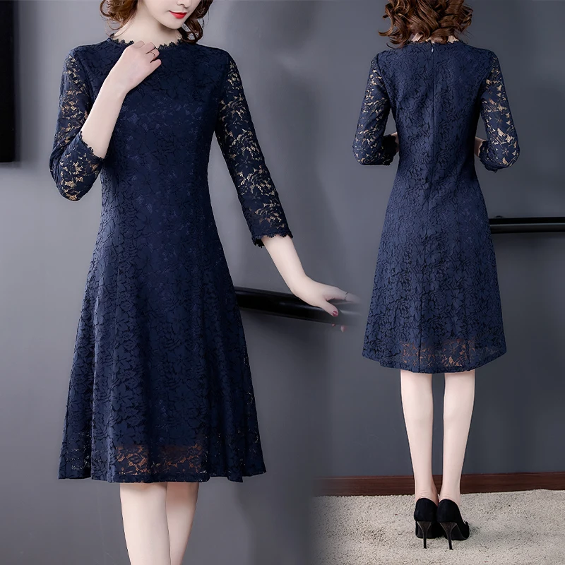 LUKAXSIKAX 2020 New Spring Autumn Women Dress High Quality Simple Slim Navy Blue Lace Dress Elegant Vintage Party Dress
LUKAXSIKAX 2020 New Spring Autumn Women Dress High Quality Simple Slim Navy Blue Lace Dress Elegant Vintage Party Dress