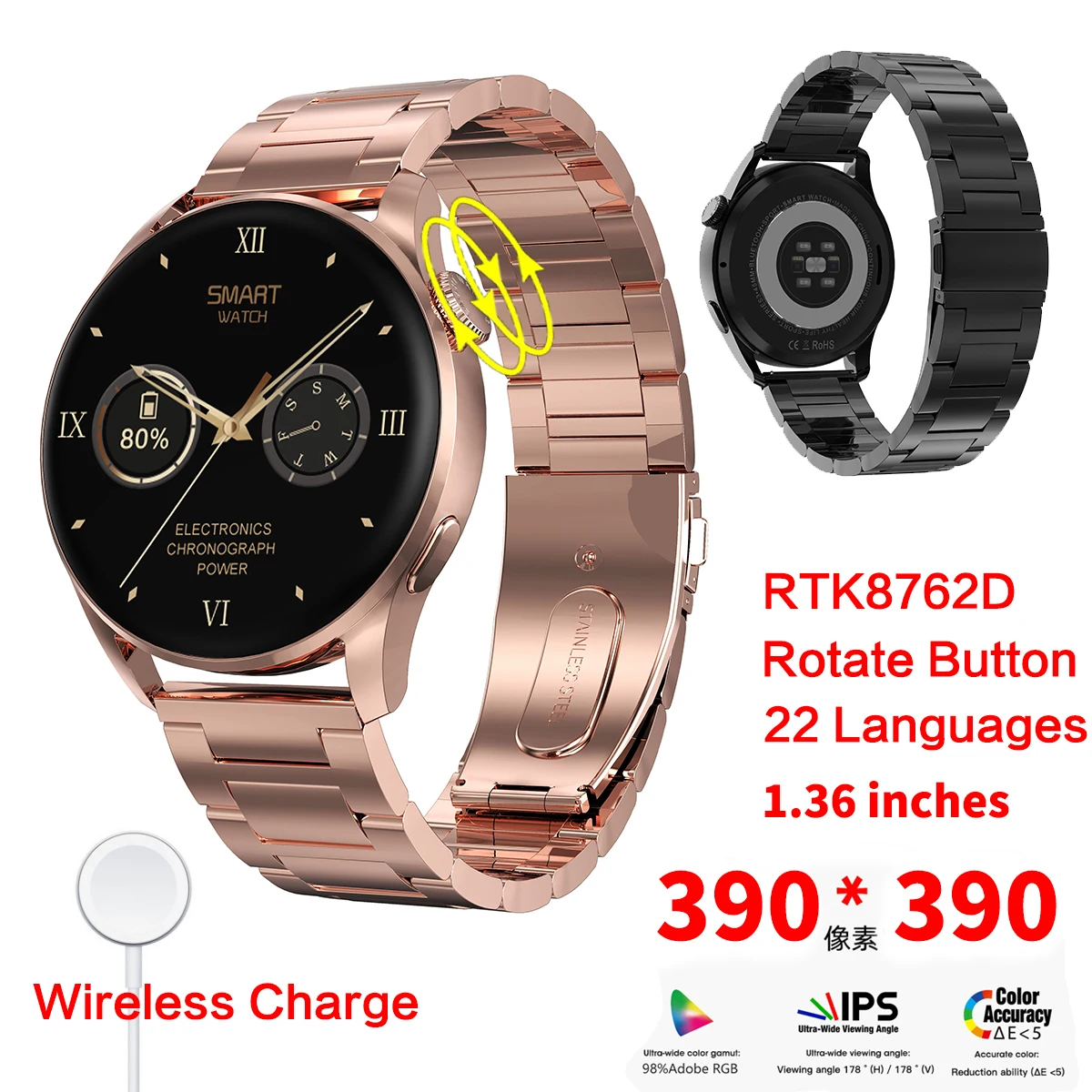 Bluetooth Call Wireless Charge Smart Watch Detection Heartrate 390 * 390 Pixels Screen IP68 Waterproof DT3 Smartwatch
Bluetooth Call Wireless Charge Smart Watch Detection Heartrate 390 * 390 Pixels Screen IP68 Waterproof DT3 Smartwatch