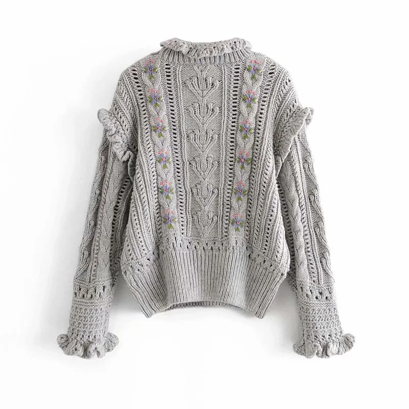 Autumn and winter women's sweater casual solid color high neck long-sleeved embroidery decorative sweater
Autumn and winter women's sweater casual solid color high neck long-sleeved embroidery decorative sweater