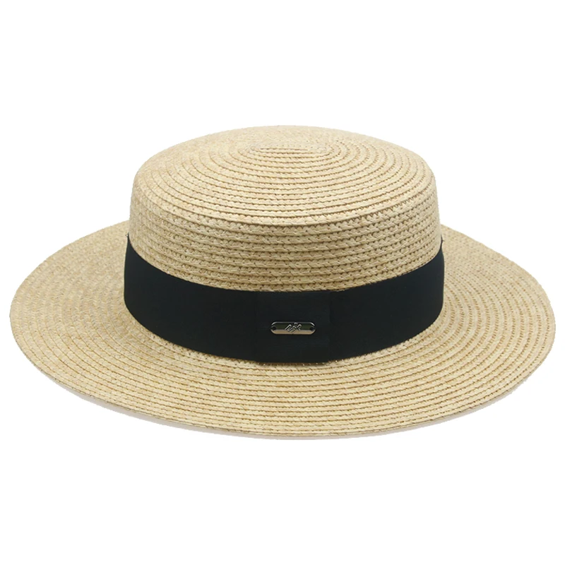 women hats summer spring wide brim band ribbon khaki straw hat sun protection flat top casual outdoor beach formal dress sun hat 
women hats summer spring wide brim band ribbon khaki straw hat sun protection flat top casual outdoor beach formal dress sun hat