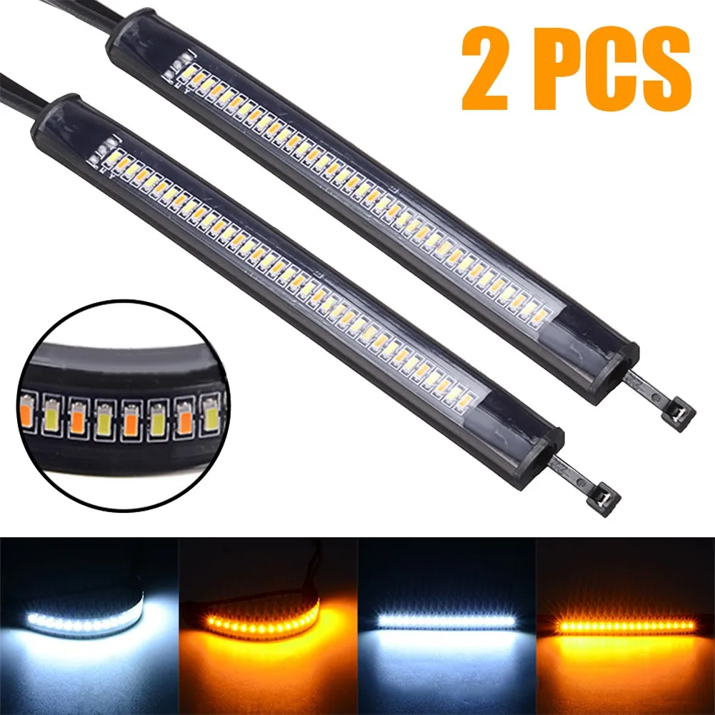 2x White/Amber Switchback LED Fork Turn Signal DRL Light Strips Daytime Running Light Flasher For Motorcycle Accessories
2x White/Amber Switchback LED Fork Turn Signal DRL Light Strips Daytime Running Light Flasher For Motorcycle Accessories