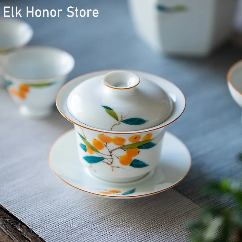 145ml Pure Hand-painted Loquat Art Ceramic Tea Tureen Tea Maker Gaiwan Household Single Bowl With Lid Kung Fu Tea Set Ceremony
145ml Pure Hand-painted Loquat Art Ceramic Tea Tureen Tea Maker Gaiwan Household Single Bowl With Lid Kung Fu Tea Set Ceremony