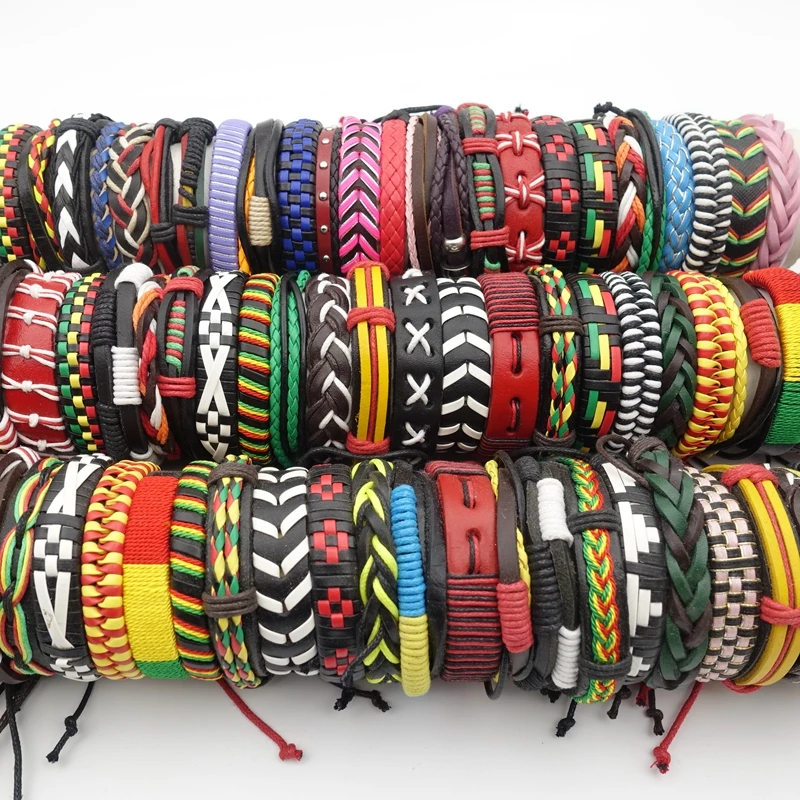 

MIXMAX 10pcs/Pack Men Womens Fashion Leather Bracelets Handmade Colorful Cuff Mix Styles Beautiful Party Favor Gift Jewelry