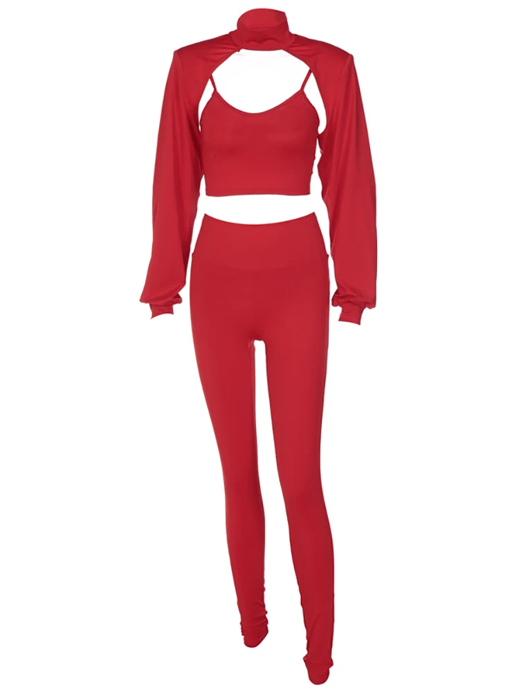 Simenual Red Crop Top And Pants Three Piece Sets Simple Solid Mock Neck Basic Long Sleeve Bodycon Matching Set Fashion Clothing
Simenual Red Crop Top And Pants Three Piece Sets Simple Solid Mock Neck Basic Long Sleeve Bodycon Matching Set Fashion Clothing