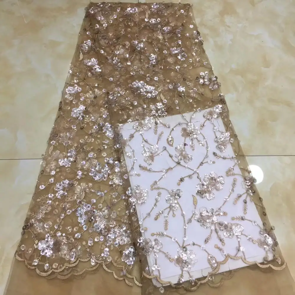 Embroidered Sequin Fabrics African Nigerian Mesh Lace Gold Color Sequence Lace Fabrics for Wedding Party Dresses
Embroidered Sequin Fabrics African Nigerian Mesh Lace Gold Color Sequence Lace Fabrics for Wedding Party Dresses