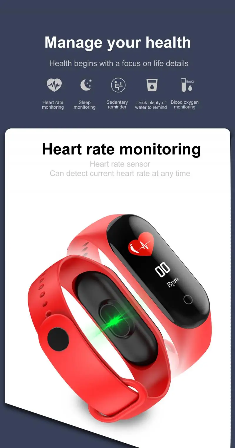 Sports Bracelet Health Fitness Bracelet Fitness Equipment M4 Smart Band Wristband Blood Pressure/Heart Rate Monitor/Pedometer
Sports Bracelet Health Fitness Bracelet Fitness Equipment M4 Smart Band Wristband Blood Pressure/Heart Rate Monitor/Pedometer