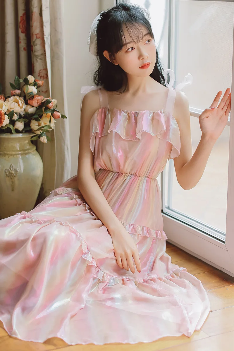 Fairy Spaghetti Strap Slim Bronzing Dress Female Summer New Women Sleeveless High Quality Rainbow Colors Gradient Sweet Dresses
Fairy Spaghetti Strap Slim Bronzing Dress Female Summer New Women Sleeveless High Quality Rainbow Colors Gradient Sweet Dresses