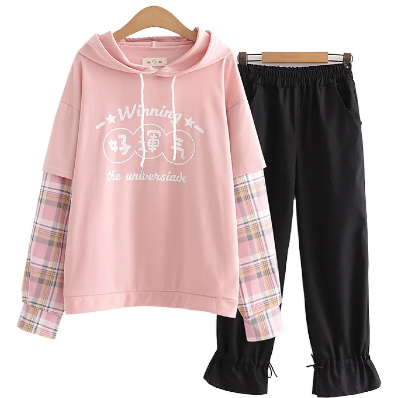 Women's Sets Letter Print Plaid Patchwork Hooded Sweatshirts And Elastic Waist Solid Pocket Straight Pants Two Piece Set Clothes
Women's Sets Letter Print Plaid Patchwork Hooded Sweatshirts And Elastic Waist Solid Pocket Straight Pants Two Piece Set Clothes