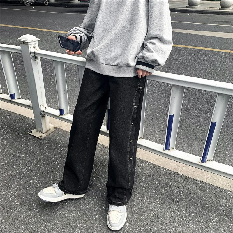 Both Side Button Men Straight Jeans 2020 Men's Black Blue Denim Pants Hip Hop Man Loose Casual Trousers Korean Youth Clothing
Both Side Button Men Straight Jeans 2020 Men's Black Blue Denim Pants Hip Hop Man Loose Casual Trousers Korean Youth Clothing