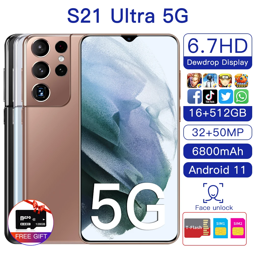S21+Ultra Smartphone HD 6.7Inch 12GB+512GB Global Version 4G/5G Android Mobile Phone 5800mAh Celulares Cellphone 128G Card Gift
S21+Ultra Smartphone HD 6.7Inch 12GB+512GB Global Version 4G/5G Android Mobile Phone 5800mAh Celulares Cellphone 128G Card Gift