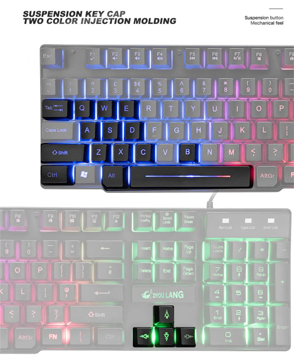 Комплект из клавиатуры и мыши эргономичная игровая клавиатура T9 с радужной