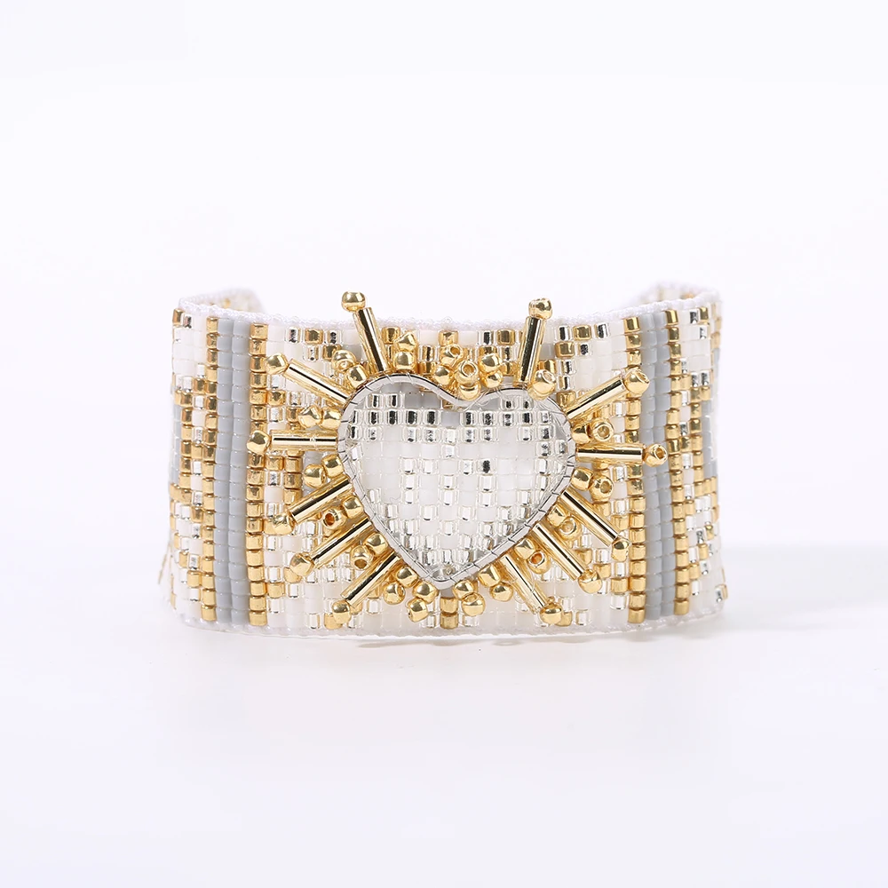 YUOKIAA Mostacilla Miyuki Seed Beads Heart Bracelet Pulseras Rhinestone Friendship Boho Adjustable Rope Femme Jewelry for Women | Украшения