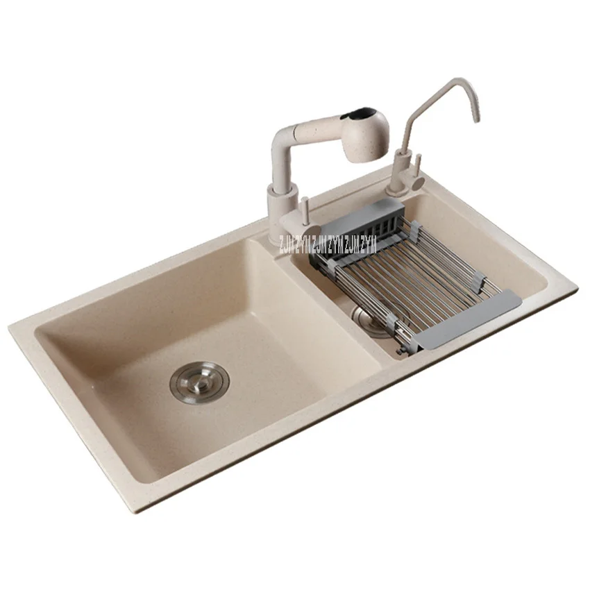 Multifunctional Household Thickening Kitchen Quartz Sink Dual Slot Matte Finish Round Corner Vegetable Washing Basin With Faucet 
Multifunctional Household Thickening Kitchen Quartz Sink Dual Slot Matte Finish Round Corner Vegetable Washing Basin With Faucet