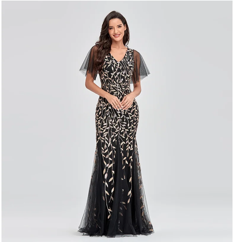 Evening Dress Long Sparkle 2020 New V-Neck Women Embroidery Mermaid Maxi Evening Party Gown Dress abendkleide 
Evening Dress Long Sparkle 2020 New V-Neck Women Embroidery Mermaid Maxi Evening Party Gown Dress abendkleide