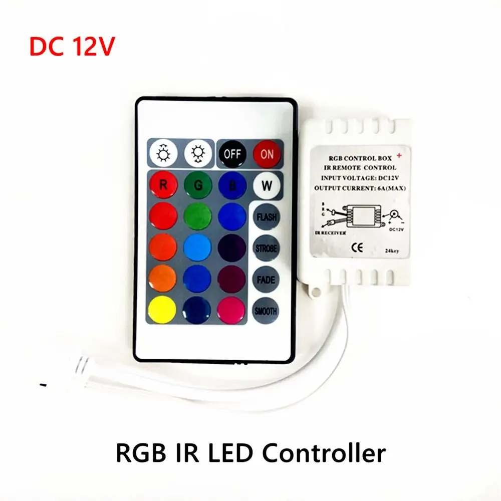 DC12V 24Keys RGB IR Remote Controller LED Driver Dimmer For LED Strip light SMD 2835/3528/5050/5730/5630/3014
DC12V 24Keys RGB IR Remote Controller LED Driver Dimmer For LED Strip light SMD 2835/3528/5050/5730/5630/3014