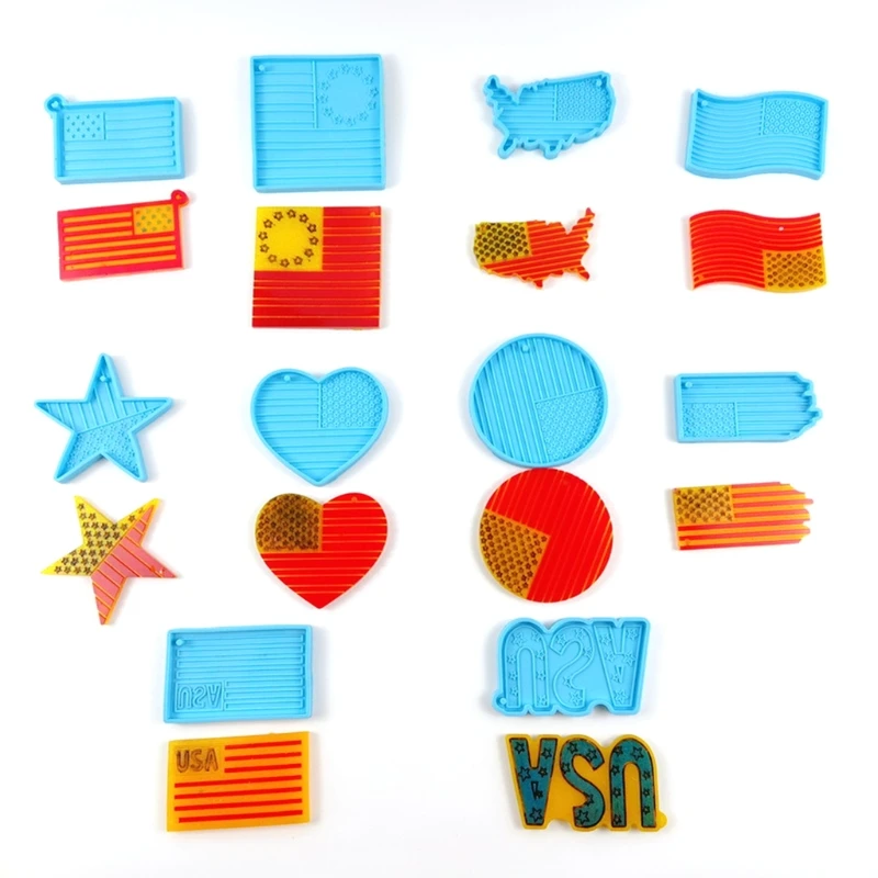 10 Styles Independence Day Flag Keychain Epoxy Resin Mold Key Chain Earrings Silicone Mould DIY Crafts Jewelry Casting Tool 
10 Styles Independence Day Flag Keychain Epoxy Resin Mold Key Chain Earrings Silicone Mould DIY Crafts Jewelry Casting Tool