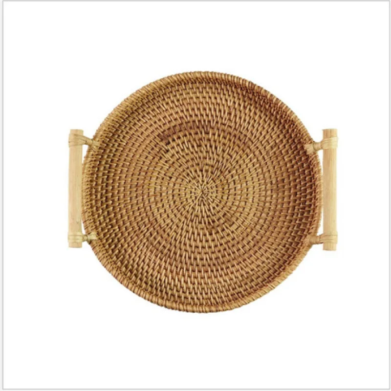 Rattan tray hand-woven bread basket binaural breakfast fruit round tray simple style storage home desktop retro decoration
Rattan tray hand-woven bread basket binaural breakfast fruit round tray simple style storage home desktop retro decoration