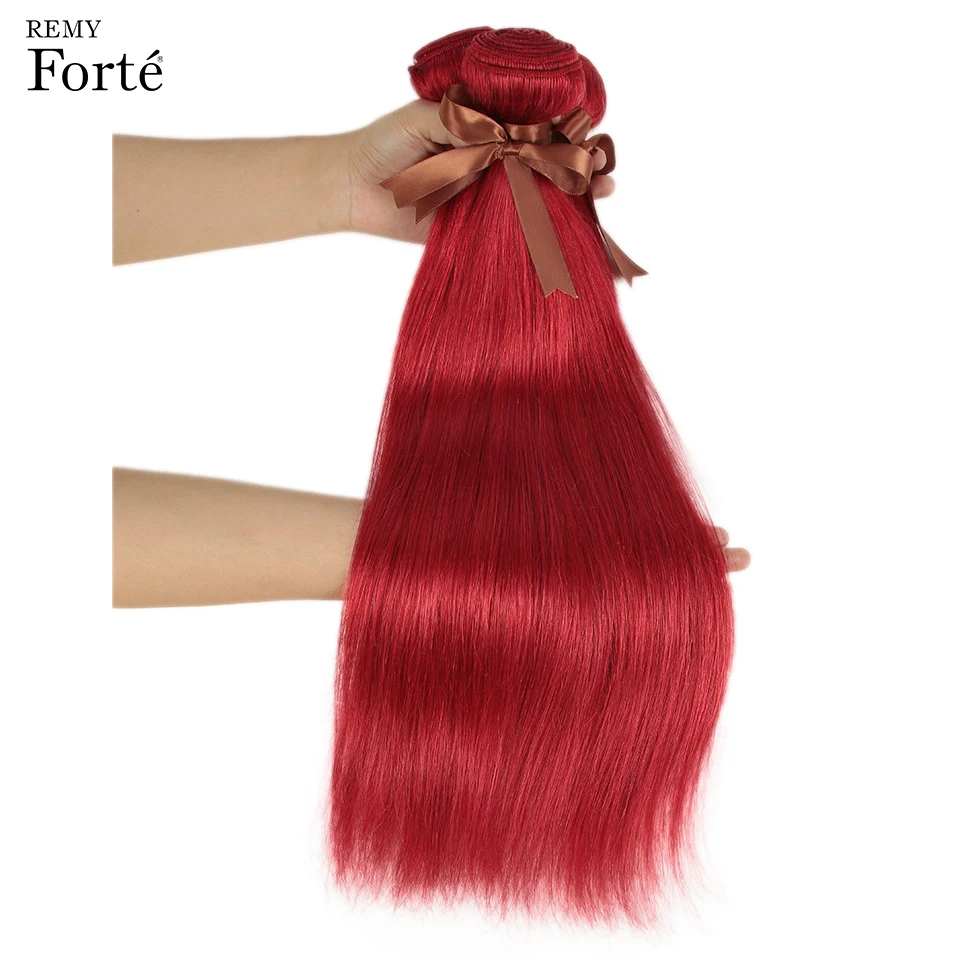 Remy Форте прямые волосы пряди с закрытием красный фронтальной Реми бразильские