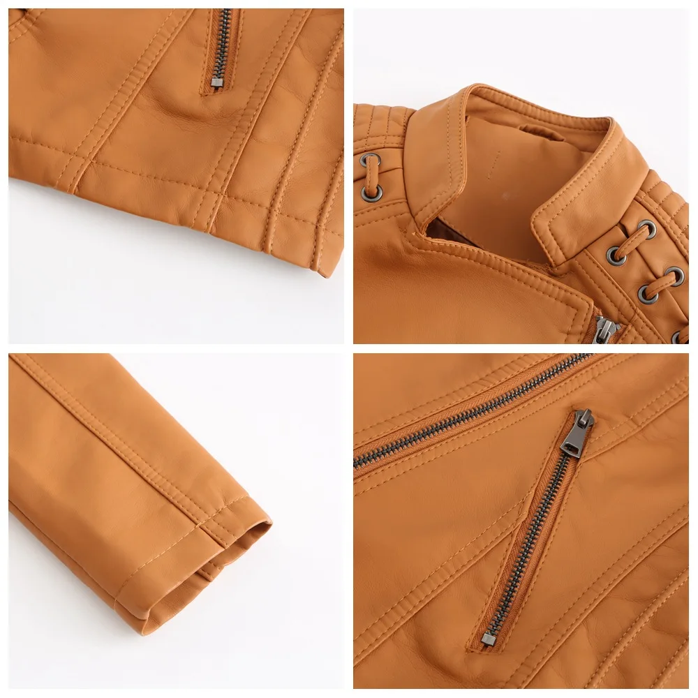 WEPBEL Spring Autumn Slim Fit Faux Leather Jacket Women's Casual Solid Color Long Sleeve Zipped Stand Collar Motorcycle Jacket
WEPBEL Spring Autumn Slim Fit Faux Leather Jacket Women's Casual Solid Color Long Sleeve Zipped Stand Collar Motorcycle Jacket