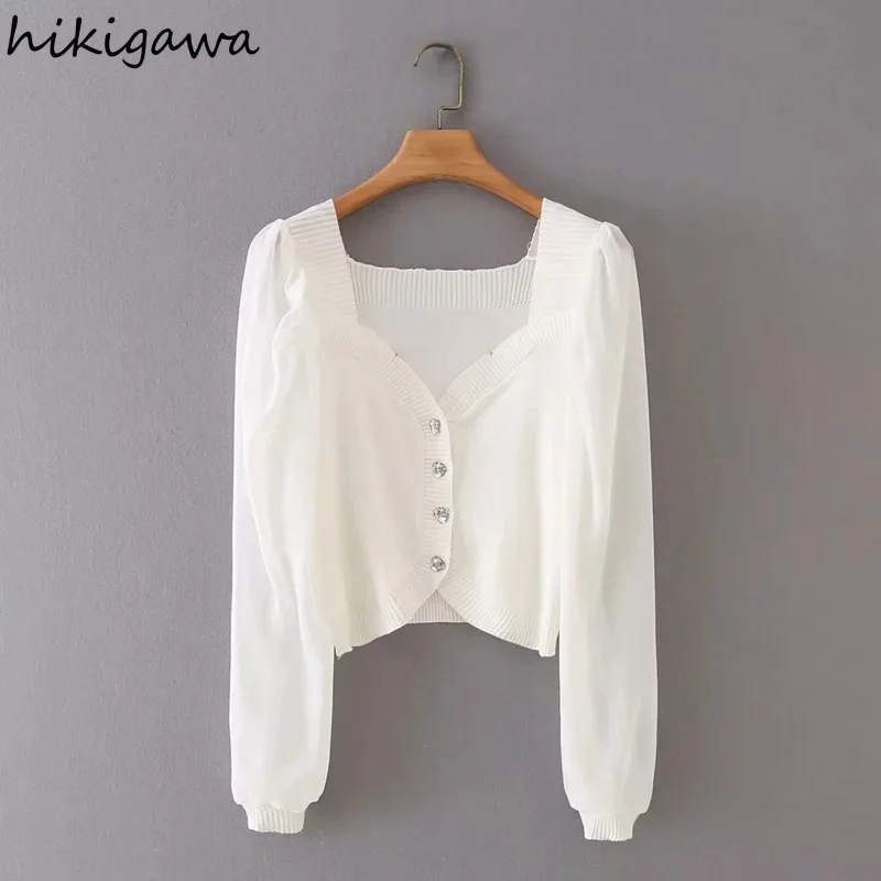Hikigawa Cardigan Korean Fashion V Neck Long Sleeve Single Breasted Women's Sweaters Chiffon Patchwork Knitwear Sweater Women
Hikigawa Cardigan Korean Fashion V Neck Long Sleeve Single Breasted Women's Sweaters Chiffon Patchwork Knitwear Sweater Women