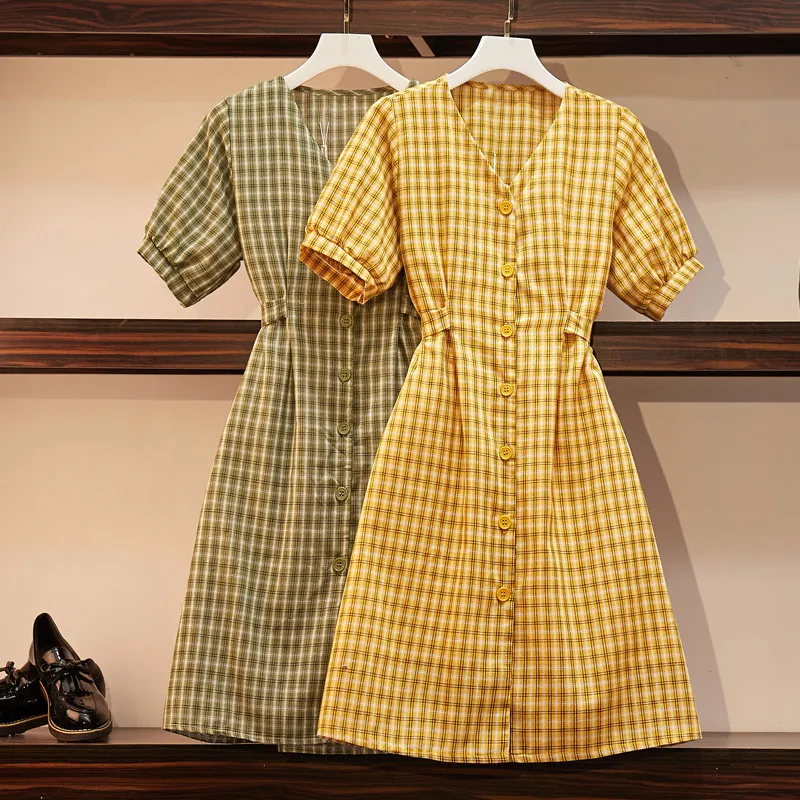 2020 Summer Women's Dresses New Vintage Plaid V-neck Short Sleeve Dress Plus Size 4XL Sundress Female Office Dress Vestidos J295
2020 Summer Women's Dresses New Vintage Plaid V-neck Short Sleeve Dress Plus Size 4XL Sundress Female Office Dress Vestidos J295