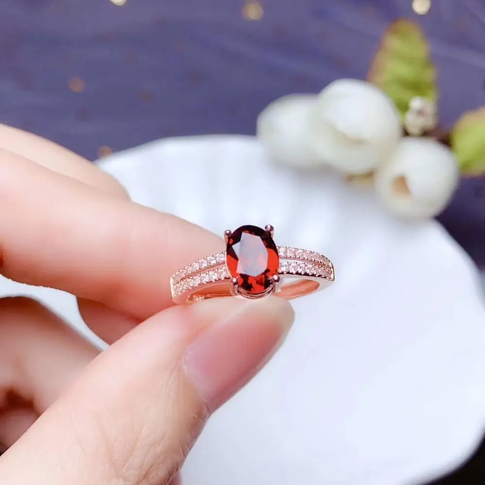 classic wine red garnet gemstone silver ring for women ornament birthday anniversary gift lowest price promotion |