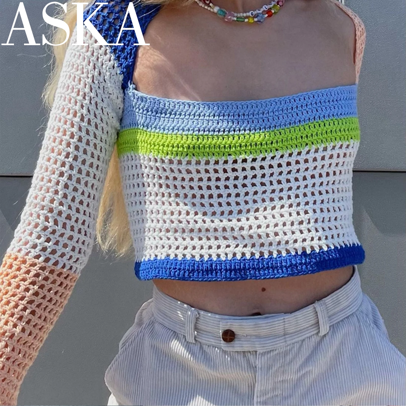 Women U Neck Tee Knitted Crop Top Sweater Patchwork Long Sleeve Hollow Out Tee Retro Vintage Casual Sexy 2021 Streetwear Fashion
Women U Neck Tee Knitted Crop Top Sweater Patchwork Long Sleeve Hollow Out Tee Retro Vintage Casual Sexy 2021 Streetwear Fashion