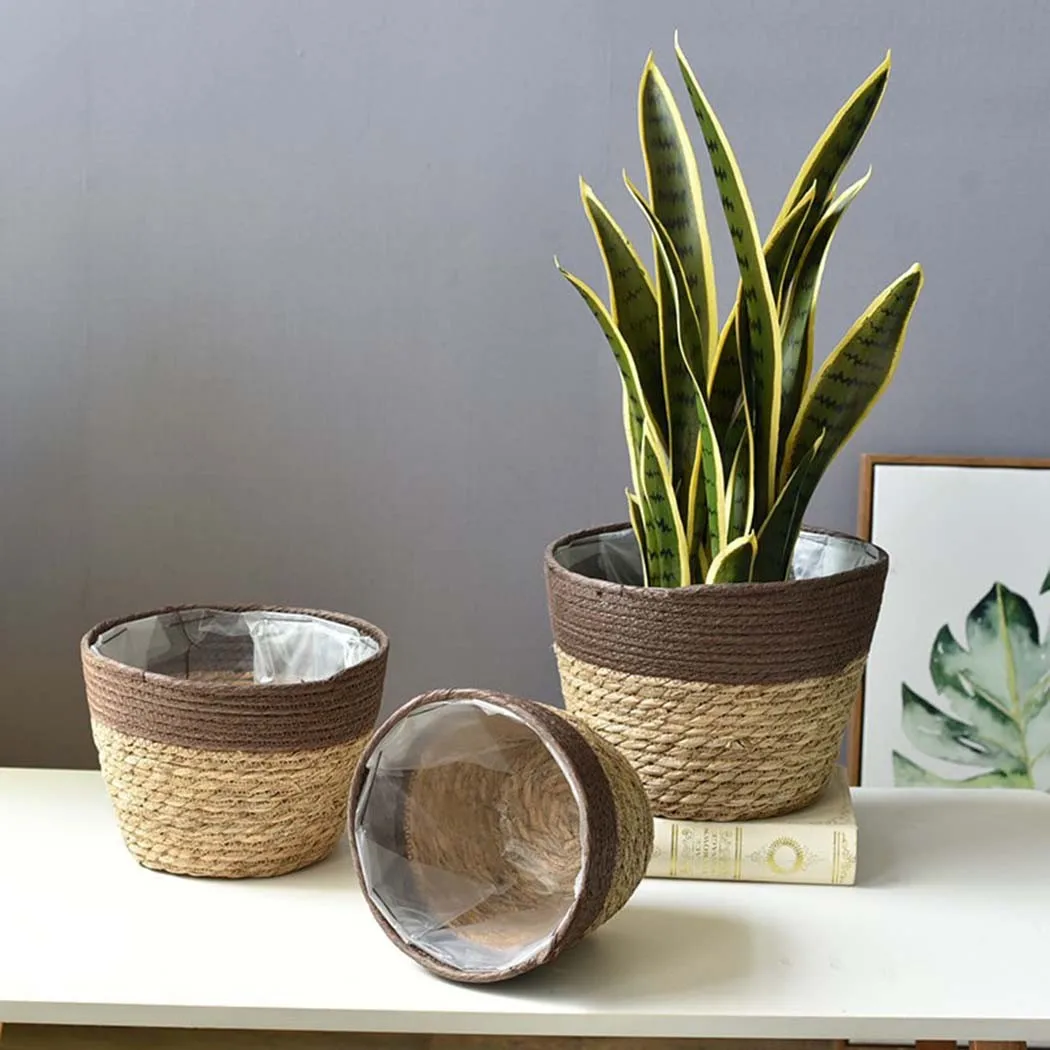 Handmade Bamboo Storage Baskets Seagrass Wicker Basket Garden Flower Pot Laundry Basket Container Holder With Waterproof Liner
Handmade Bamboo Storage Baskets Seagrass Wicker Basket Garden Flower Pot Laundry Basket Container Holder With Waterproof Liner