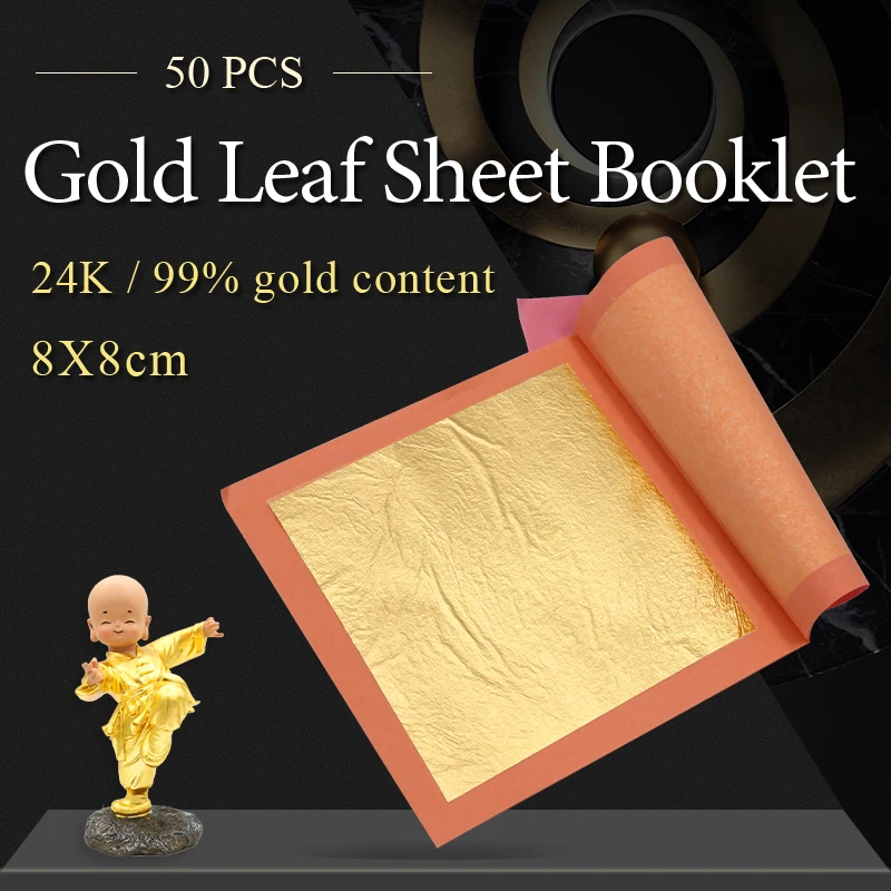 

24K Edible Real Gold Leaf 8x8cm 2 *25 sheets/Booklet Gold Foil for Cake Dessert Decoration Facial Mask Arts Crafts Pure Gold