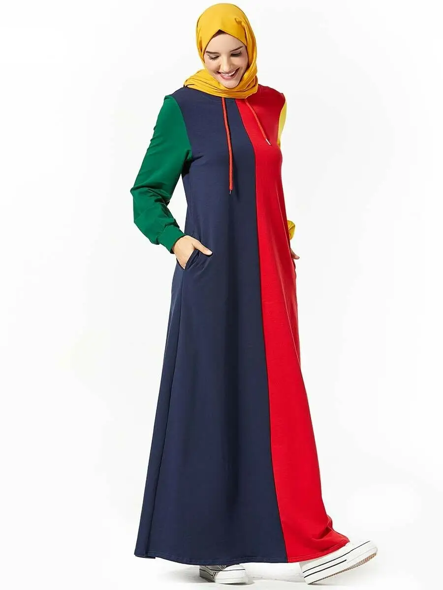 Fashion Women Hooded Long Maxi T-shirt Dress Arab Abaya Kaftan Robe Dubai Casual Patchwork Color Block Dress Autumn New
Fashion Women Hooded Long Maxi T-shirt Dress Arab Abaya Kaftan Robe Dubai Casual Patchwork Color Block Dress Autumn New
