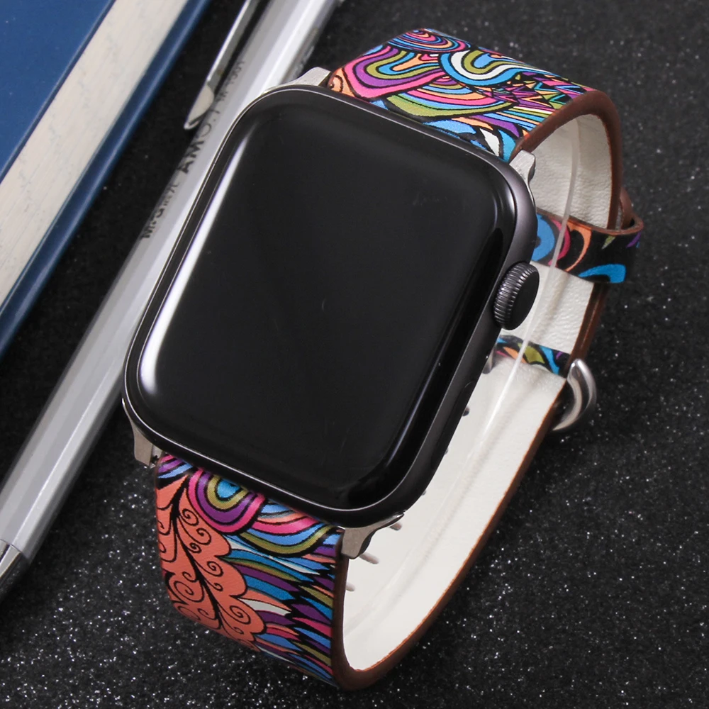 Ремешок для apple watch 6 5 4/3/2/1 38 мм 40 цветочный кожаный сменный Браслет iWatch Series 42 44 |