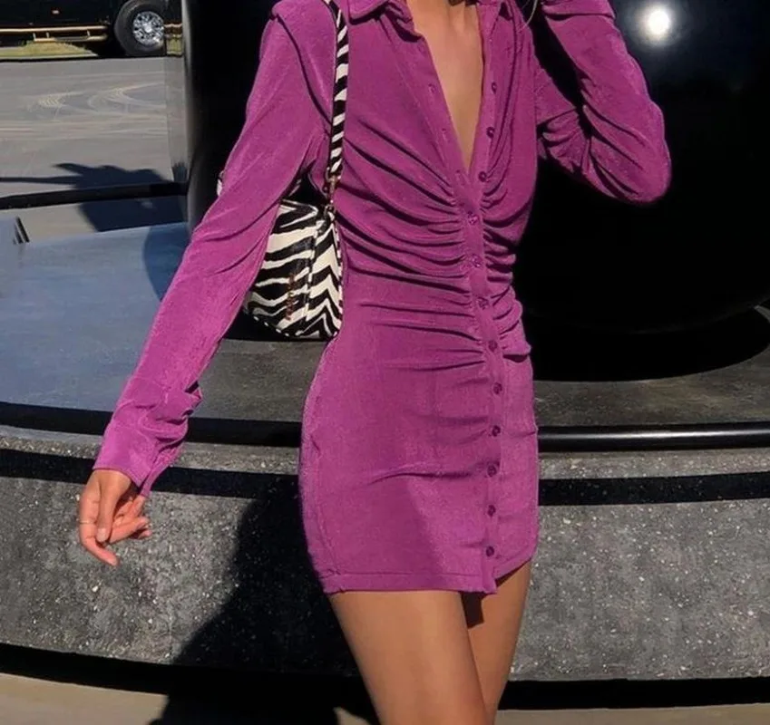 Vintage Casual Long Sleeve Mini Dress for Women 2021 Autumn Stack Design Cardigan Pleated Tight Dress Women Elegant Party Street 
Vintage Casual Long Sleeve Mini Dress for Women 2021 Autumn Stack Design Cardigan Pleated Tight Dress Women Elegant Party Street