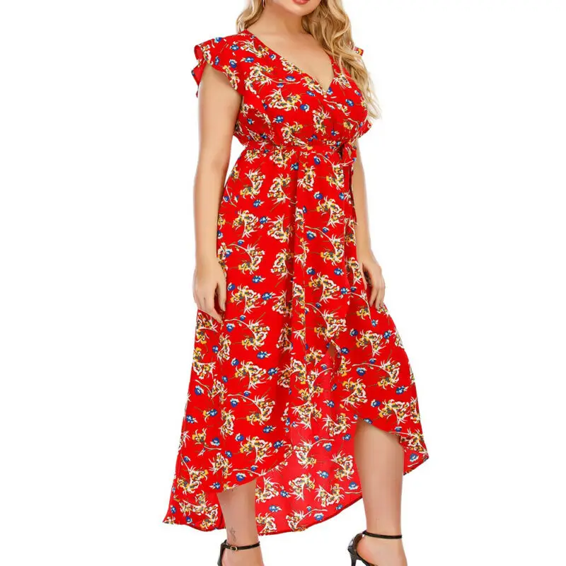 Womens Slim Red Floral Dress Split Frill Short Sleeve Deep V-Neck High Low Midi Dress Summer Floral Sundress Bohe Plus Size
Womens Slim Red Floral Dress Split Frill Short Sleeve Deep V-Neck High Low Midi Dress Summer Floral Sundress Bohe Plus Size