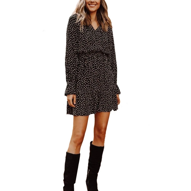 Fashion Polka Dot V-neck Sumemr Dress Long Sleeved Women Casual Party Dresses
Fashion Polka Dot V-neck Sumemr Dress Long Sleeved Women Casual Party Dresses