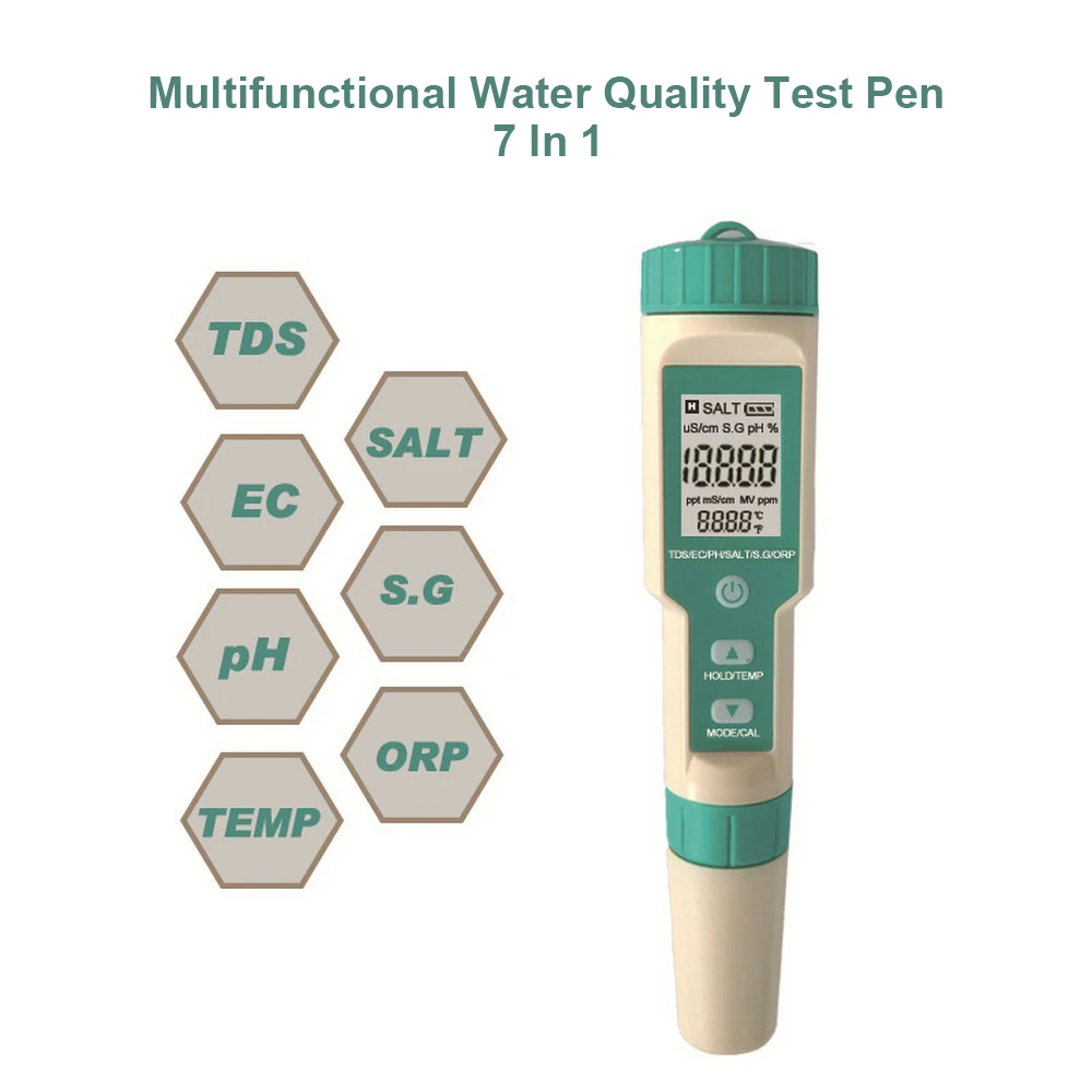 Digital 7 in 1 PH/TDS/EC/ORP/Salinity /S. G/Temperature Meter Water Quality Monitor Tester Drinking Water Aquariums PH Meter 
Digital 7 in 1 PH/TDS/EC/ORP/Salinity /S. G/Temperature Meter Water Quality Monitor Tester Drinking Water Aquariums PH Meter