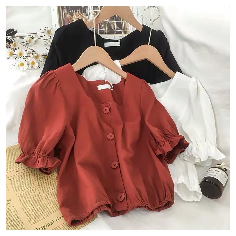 Bubble short sleeve top women's design sense minority summer thin small shirt light matu
Bubble short sleeve top women's design sense minority summer thin small shirt light matu