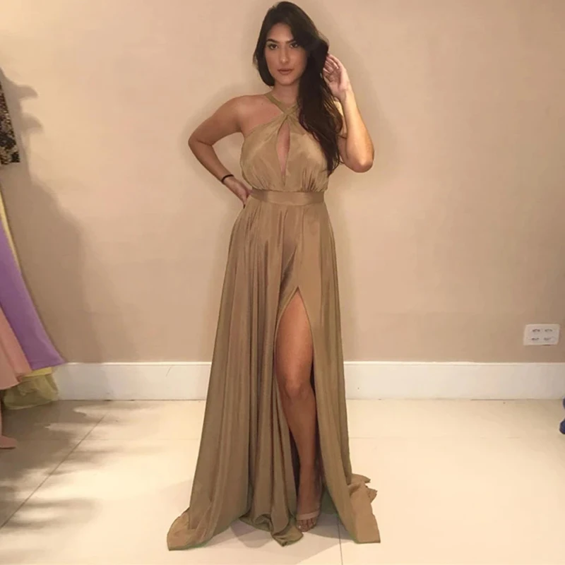 Elegant Halter Chiffon Bridesmaid Dresses Leg Slit Backless With Zipper Back Formal Party Dresses Evening Party Dresses 2020
Elegant Halter Chiffon Bridesmaid Dresses Leg Slit Backless With Zipper Back Formal Party Dresses Evening Party Dresses 2020