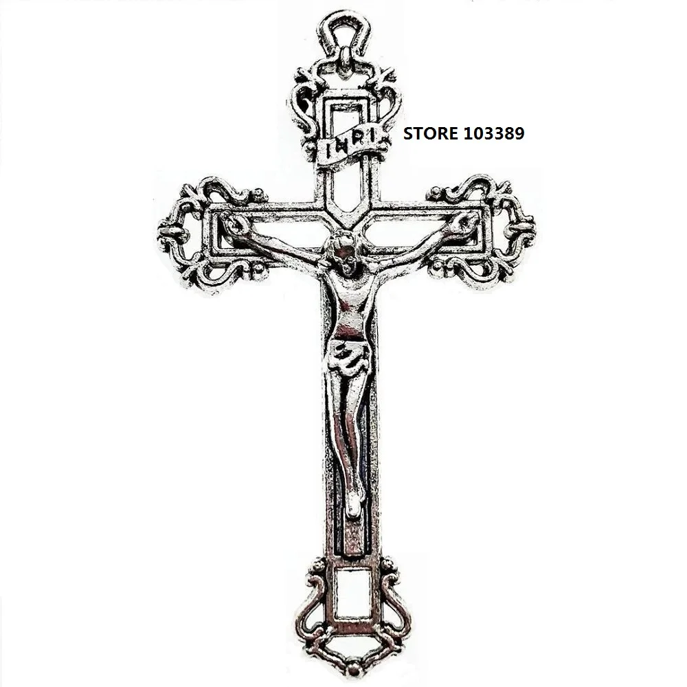 

25pcs/lot big hollow antique silver alloy religious rosary cross jesus pendant crucifix