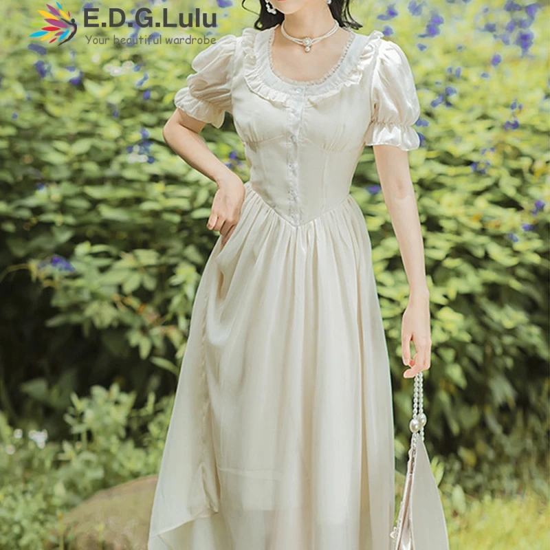 EDGLuLu Women Summer Square Neck Single-breasted Puff Sleeve Elegant Dress Loose Casual Short Sleeve Chiffon Long Dress 0604
EDGLuLu Women Summer Square Neck Single-breasted Puff Sleeve Elegant Dress Loose Casual Short Sleeve Chiffon Long Dress 0604