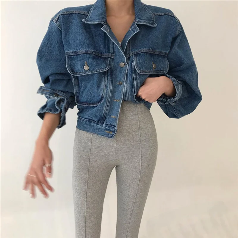 Hzirip Korean Solid Loose Packets Denim Jacket Turn-Down Collar Single Breasted Coat 2021 Autumn Female Blue Long-Sleeved
Hzirip Korean Solid Loose Packets Denim Jacket Turn-Down Collar Single Breasted Coat 2021 Autumn Female Blue Long-Sleeved