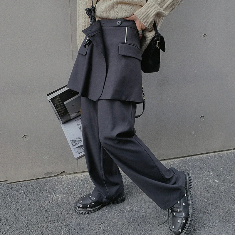 Gray High Waist Spliced False Two Wide Leg Trousers New Loose Fit Pants Women Fashion Tide Spring Autumn 2021 1DD4110
Gray High Waist Spliced False Two Wide Leg Trousers New Loose Fit Pants Women Fashion Tide Spring Autumn 2021 1DD4110