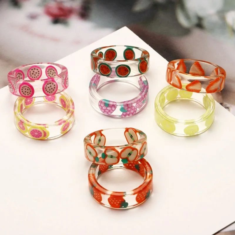 Sweet Handmade Colorful Strawberry Lemon Ring Fashion Resin Transparent Inside Fruit Creative Finger Ring for Girl Jewelry
Sweet Handmade Colorful Strawberry Lemon Ring Fashion Resin Transparent Inside Fruit Creative Finger Ring for Girl Jewelry